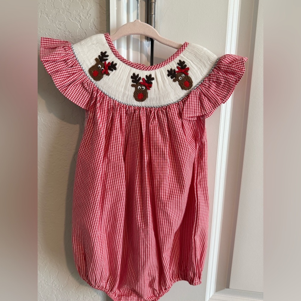 Shop Teeta Red Gingham jumper with Reindeer Embroidery